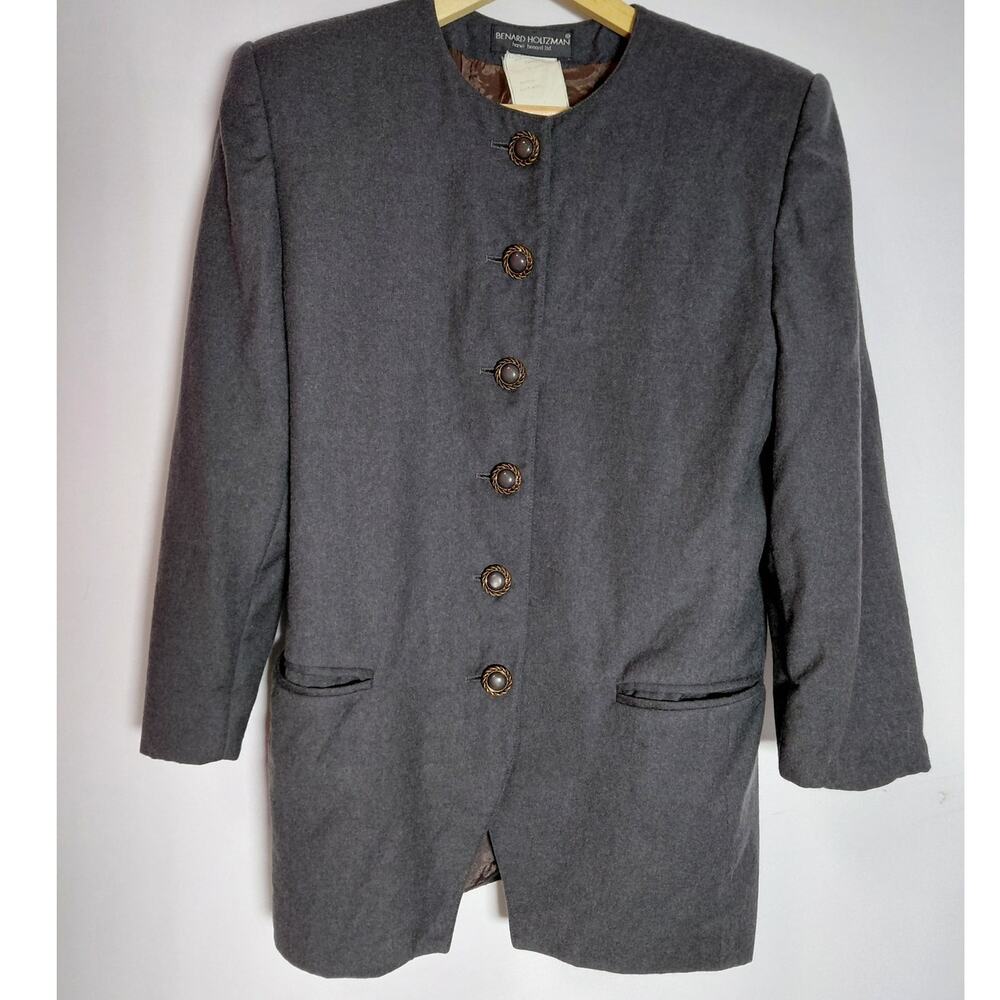 BENARD HOUTZMAN Gray Blazer Jacket Solid Long Sleeve Women Size 10